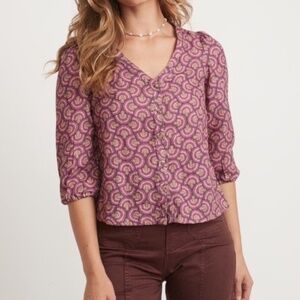 Marine Layer women’s Printed Colette Doublecloth Top in Fan Block Print